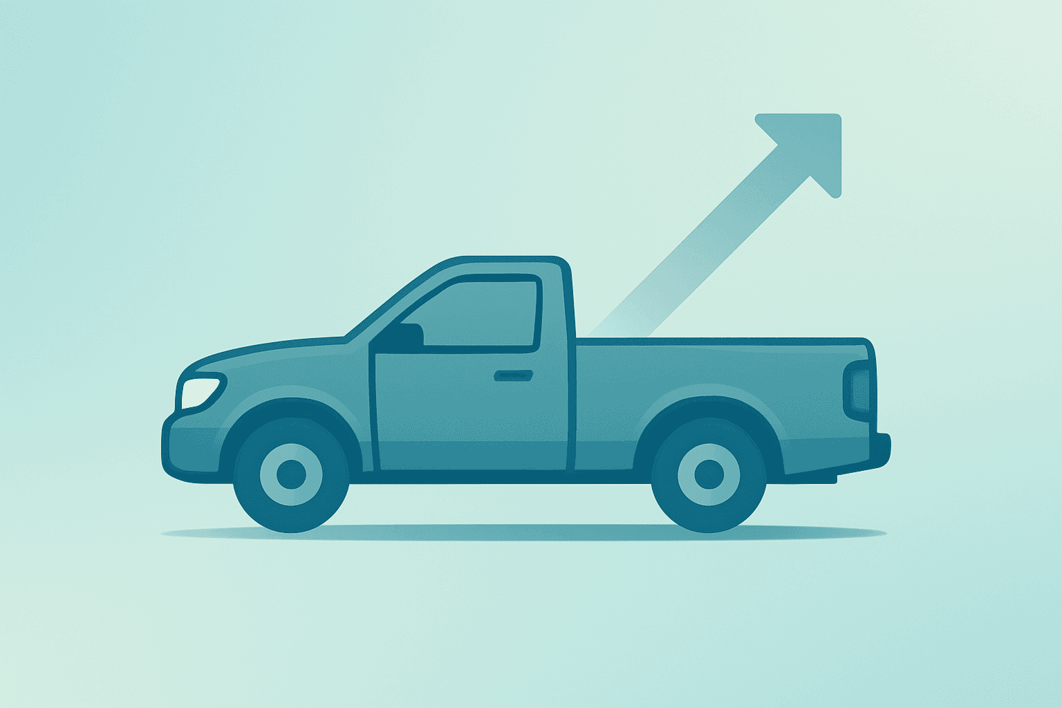 Flat vector of a compact pickup car shifting forward to symbolize Ford U.S. sales lift driven by hybrids and Maverick demand.