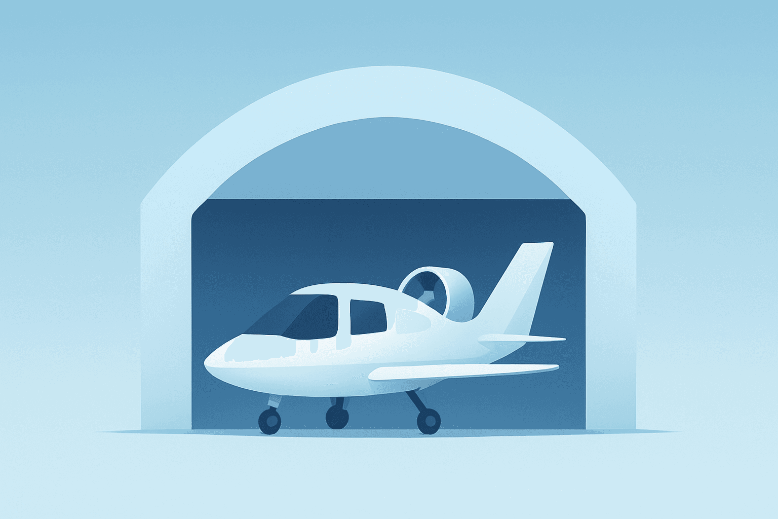 Centered flat-vector eVTOL fuselage expanding into a larger hangar to symbolize Joby stock offering and dilution trade-offs.