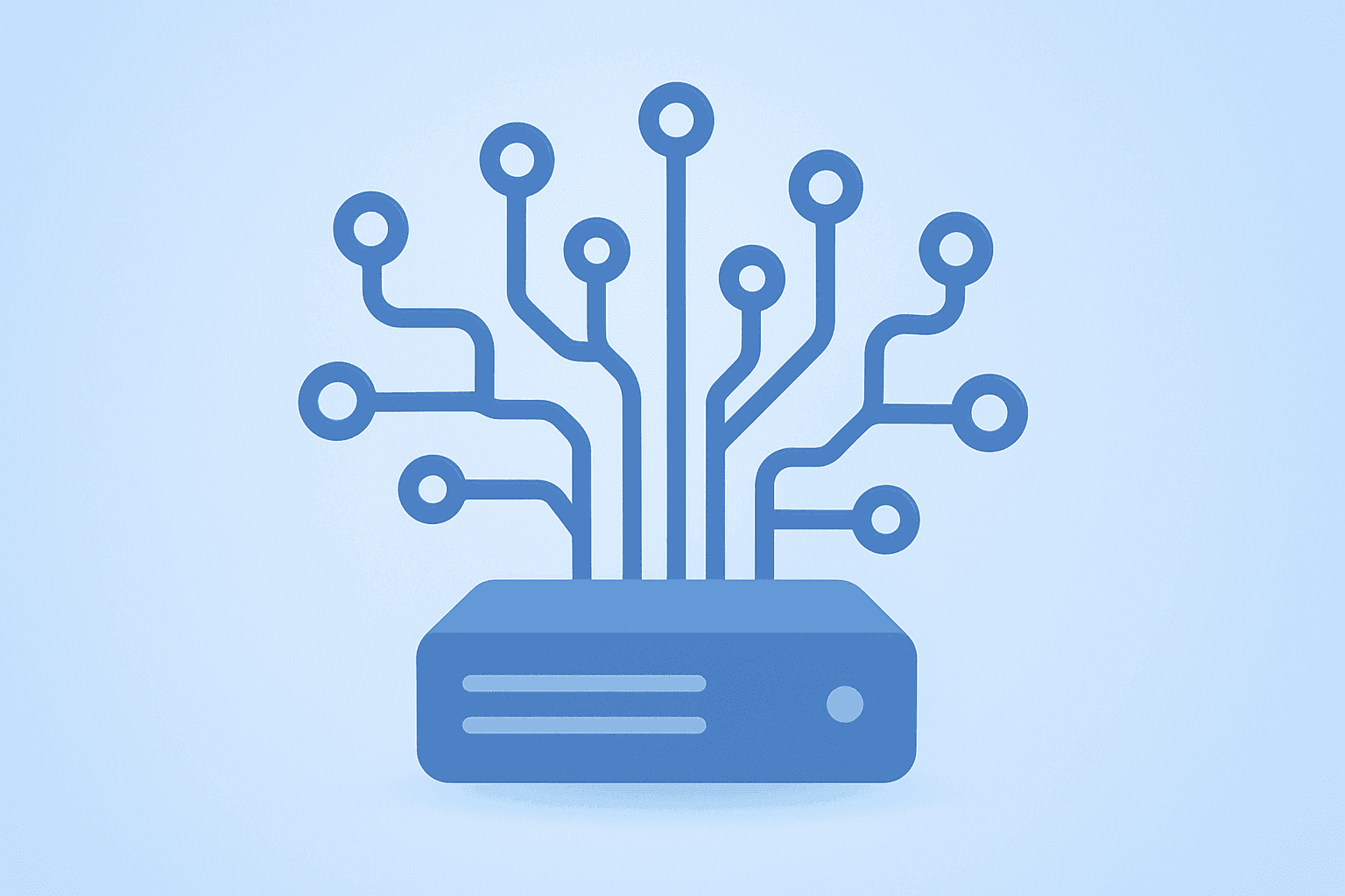 Flat filled vector of a fleet server expanding circuits to symbolize Samsara earnings and $2.1 billion ARR.