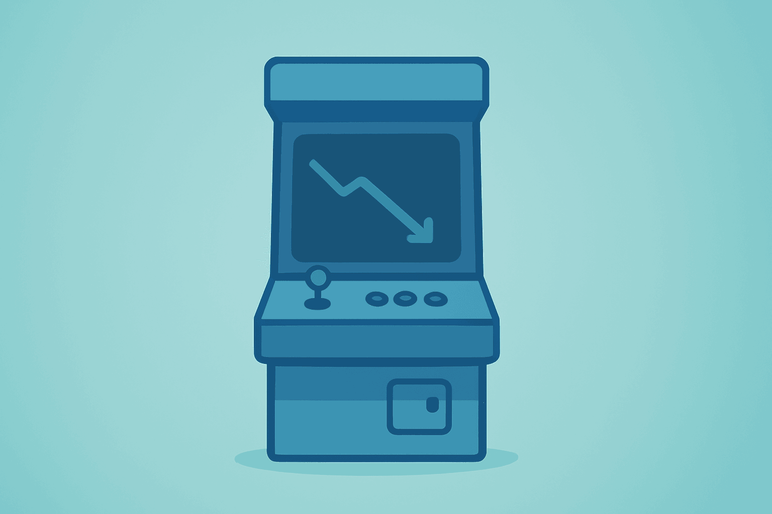 Flat filled vector of an arcade console with dimmed lights to suggest weaker entertainment sales for Dave & Buster's earnings