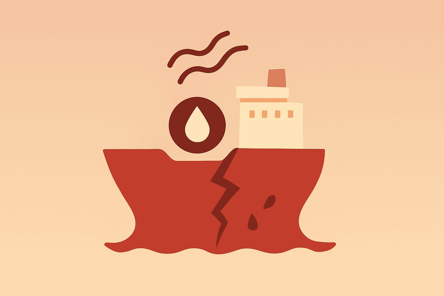 Flat vector of an oil tanker hull symbolizing oil prices surge and a Hormuz blockade tightening seaborne supply.