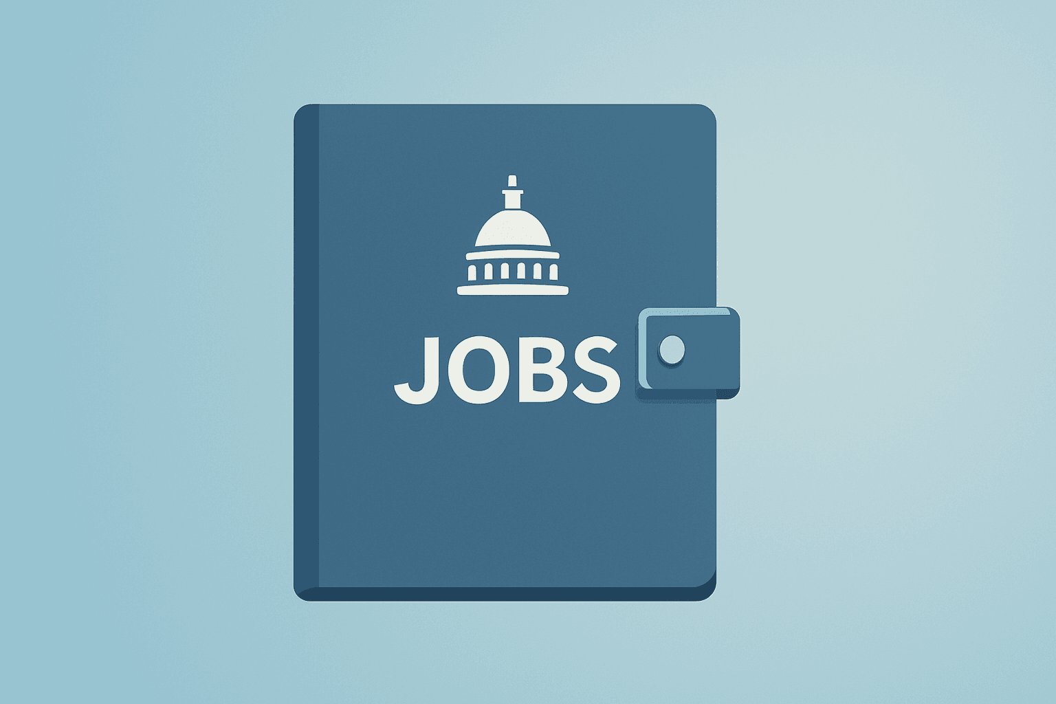 Flat vector sealed government binder symbolizing U.S. jobs report delayed by a shutdown, subtle shadow lift