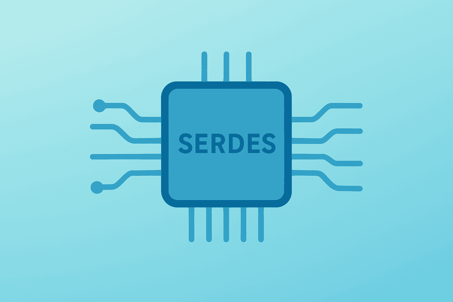 Flat filled vector SerDes chip with dimming traces evoking Credo Technology Q4 earnings, margin normalization and CEO PSU