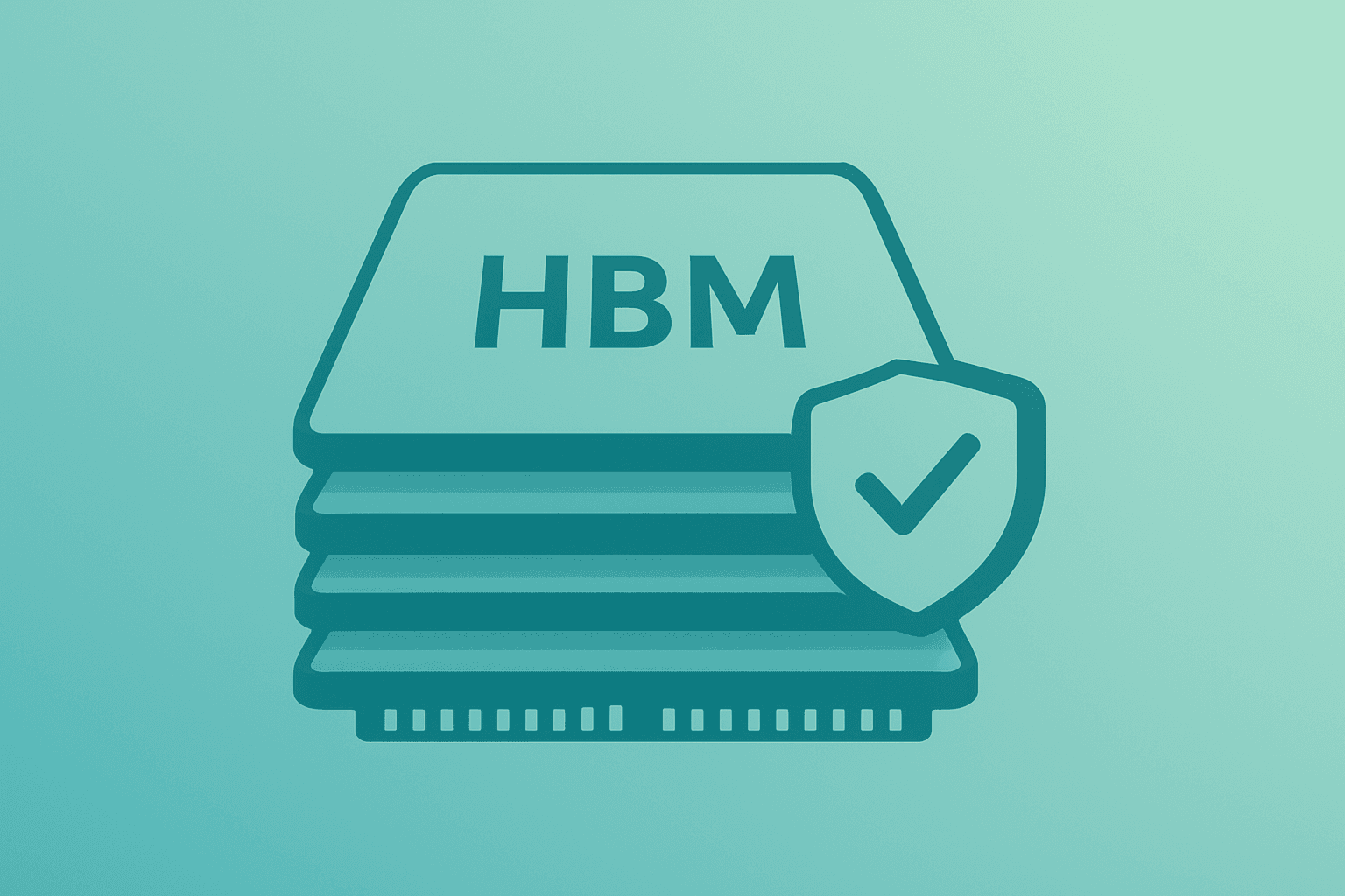 Centered flat vector of a stacked HBM chip symbolizing HBM growth for Micron stock with clean geometry and subtle shadow lift