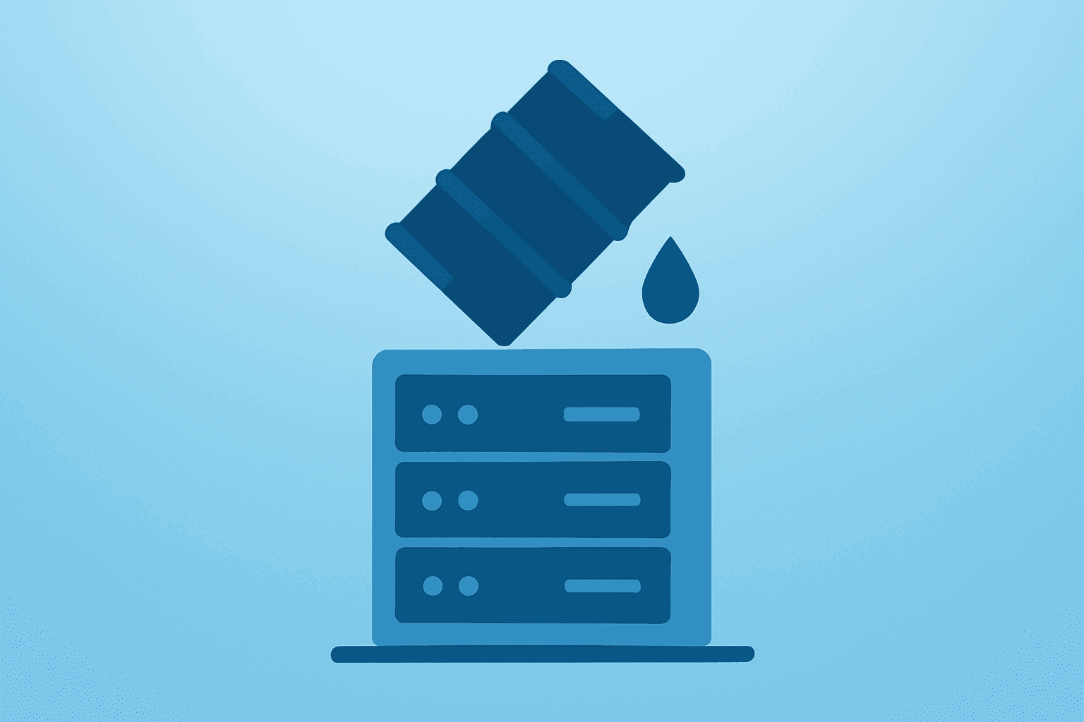 Flat vector cover showing a dimmed server stack and rising oil drum to reflect Stocks Retreat on AI Concerns.