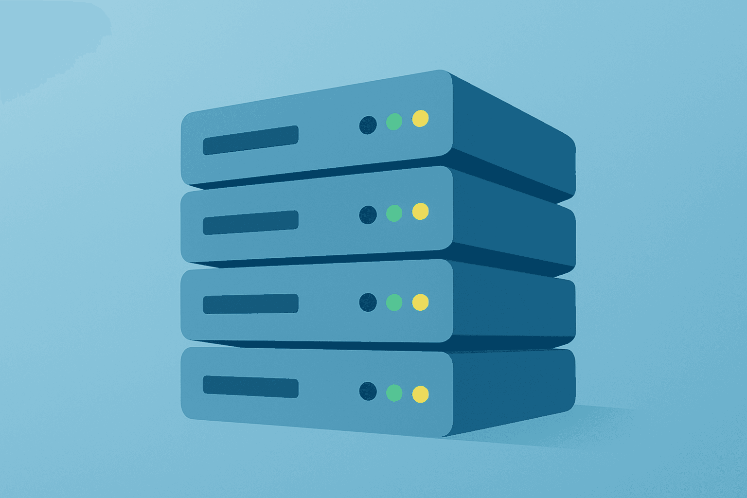 Flat-vector server rack dimmed under a fractured shell to evoke Pure Storage earnings and hyperscaler sales pivot.