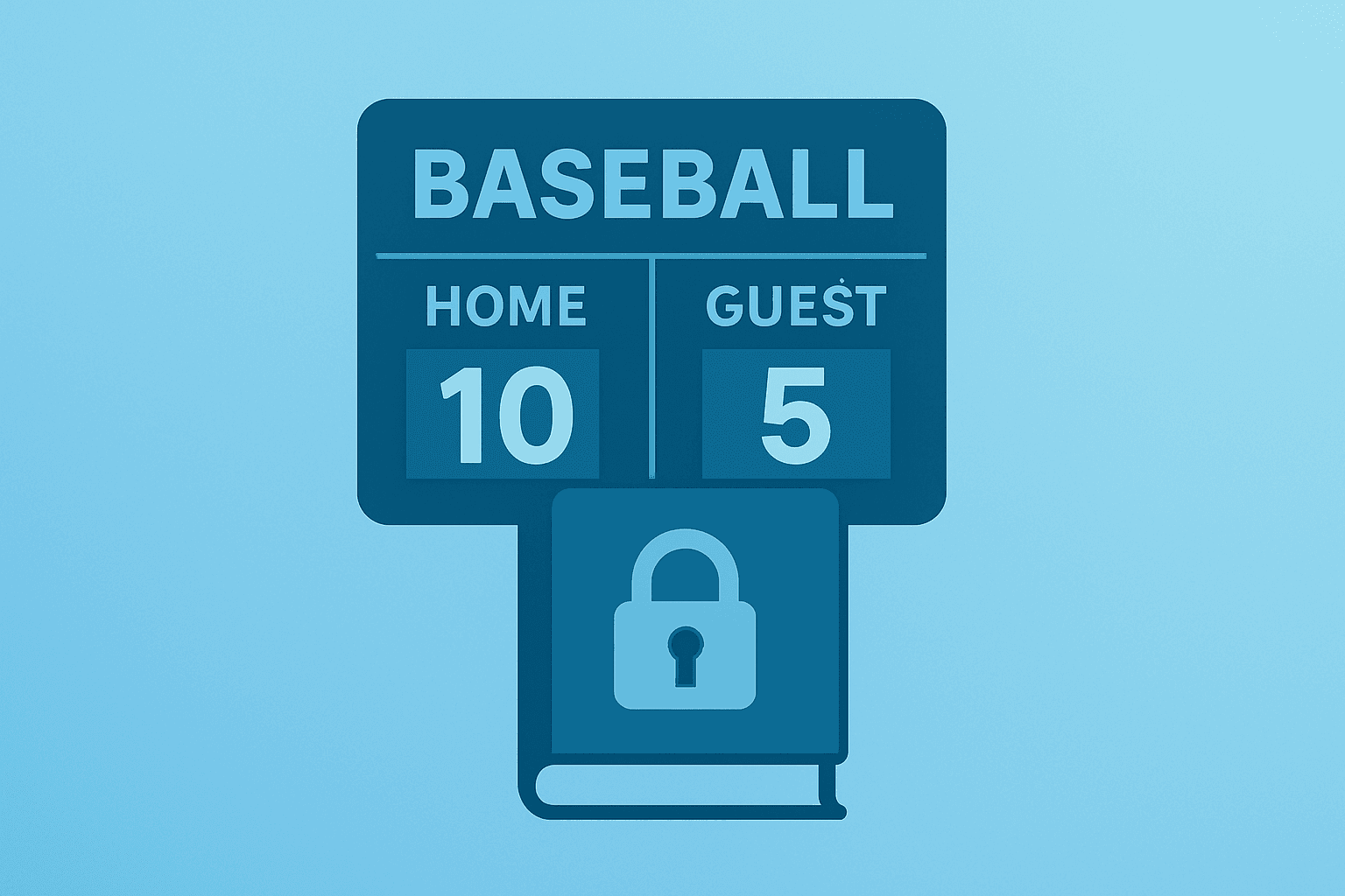 Flat vector of a baseball server fused with a locked rulebook to symbolize MLB Polymarket partnership integrity controls.