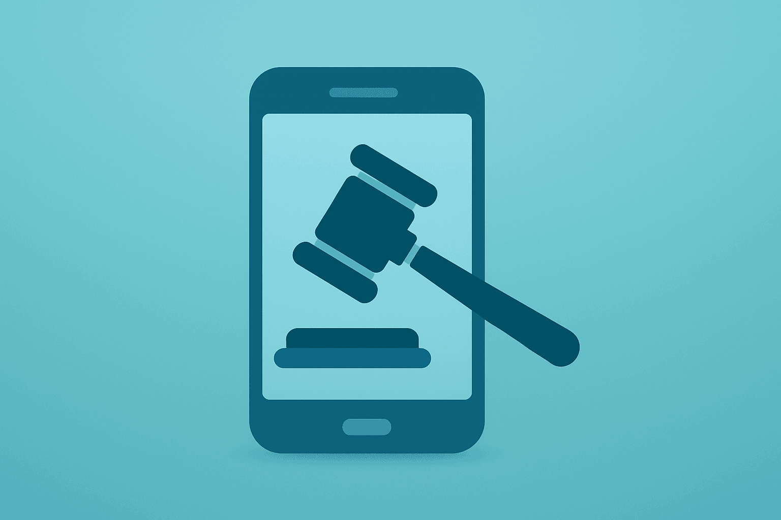Flat filled vector of a smartphone chassis under a legal clamp, symbolizing the Apple OpenAI lawsuit and injunction risk.