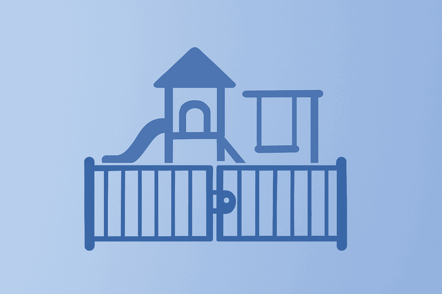 Flat vector virtual playground behind a safety gate representing Roblox cuts guidance tied to safety costs and bookings.