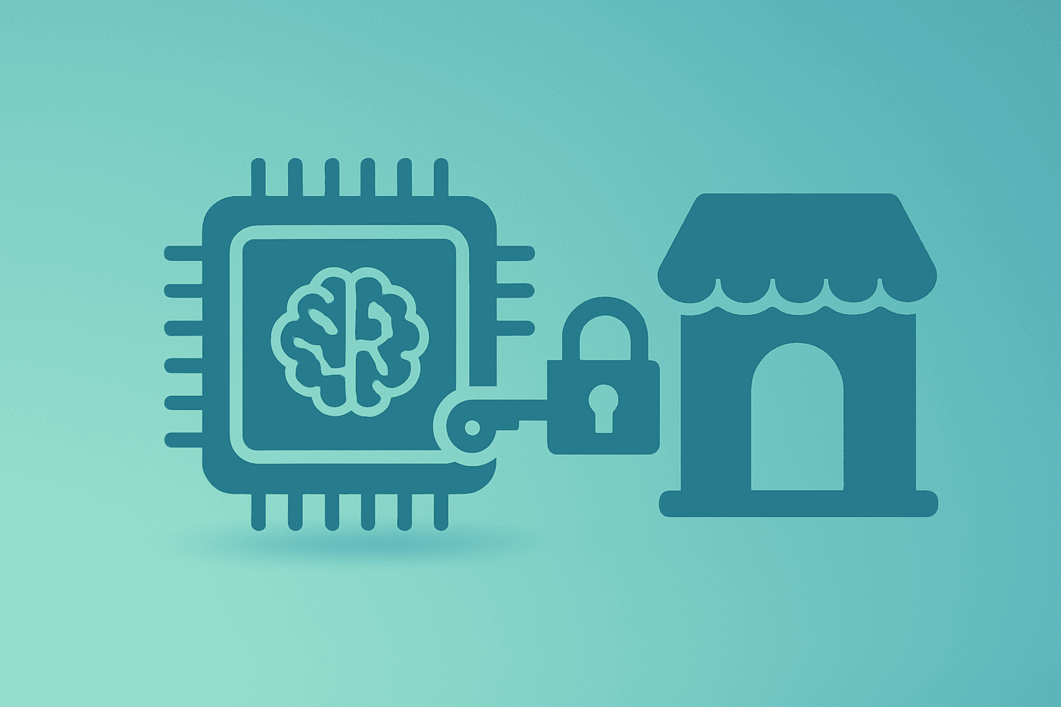 Flat vector of a server chip merging with an expanding circuit to evoke Nvidia stock revenue and China reentry.