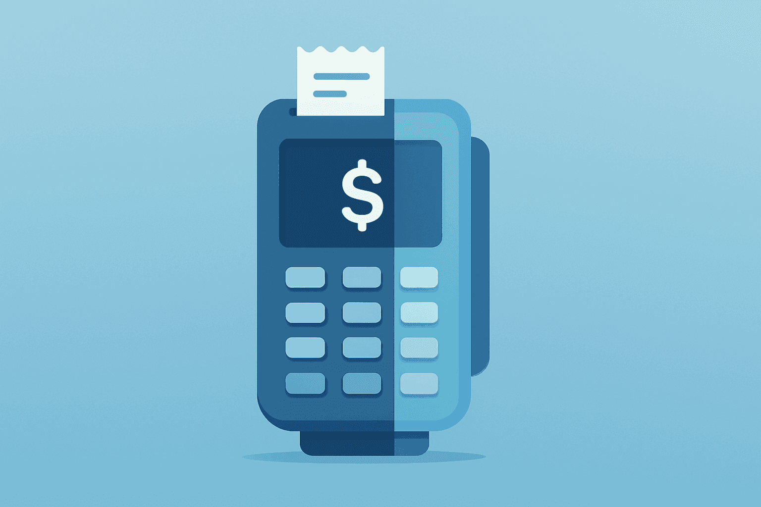 Flat filled vector of a payment terminal with a split shell representing PayPal Restructuring and Venmo separation.