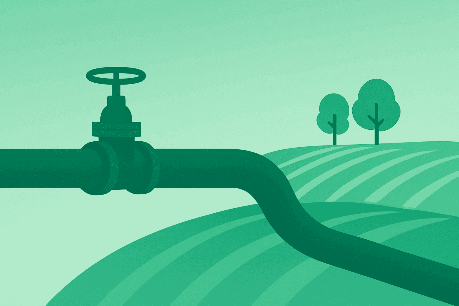 Flat vector of a gas pipeline merging with an expanding field to symbolize Shell to Acquire ARC Resources and Montney scale