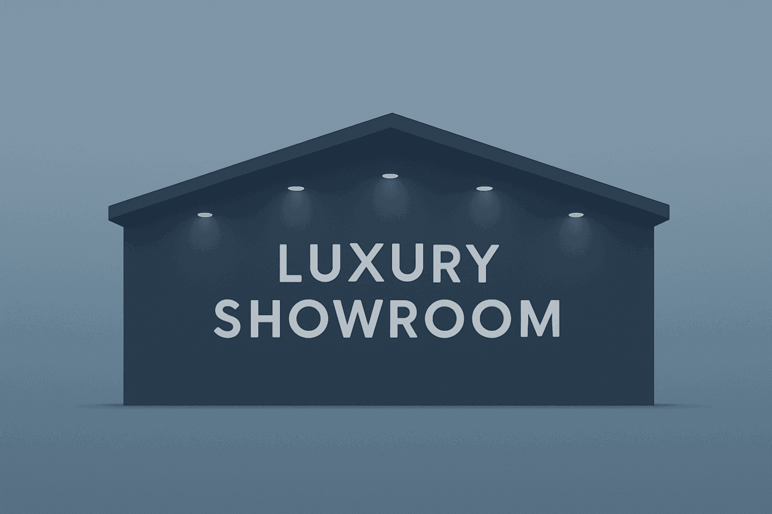 Flat vector of a luxury showroom roofline with dimming lights symbolizing RH Q1 earnings and tariff backorder pressure.