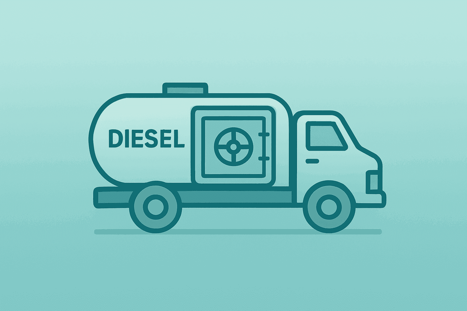 Flat-vector fuel-tanker fused with a sealed vault, subtle shadow lift, symbolizing a diesel reserves release negotiation.