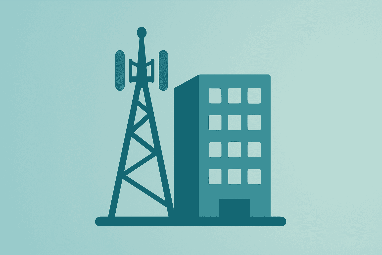 Flat vector of a telecom mast merging with a smartphone to show the Deutsche Telekom T-Mobile merger and regulatory hurdles.