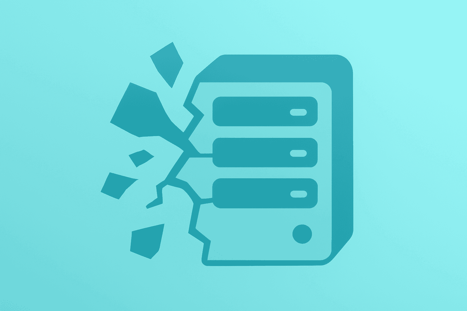 Flat filled vector of a fractured server vault representing Claude Code Security and pressure on cybersecurity stocks.