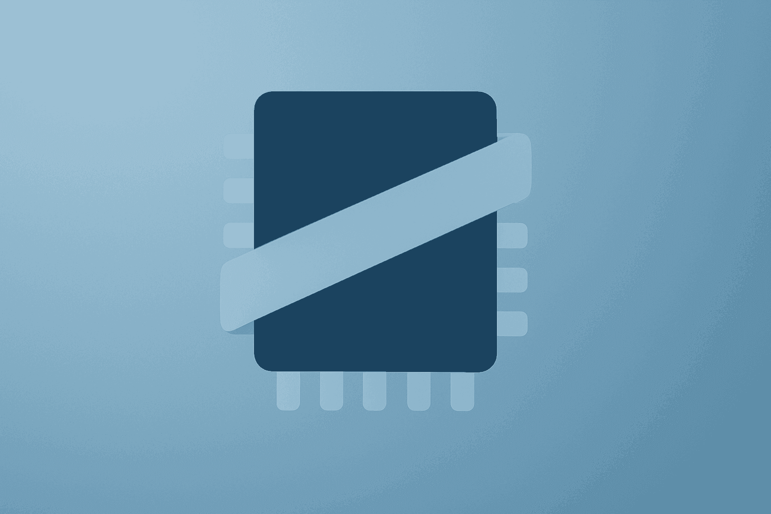 Flat vector of a memory chip squeezed by a band to suggest DRAM supply pressure for Rambus Q1 2026 earnings cover.