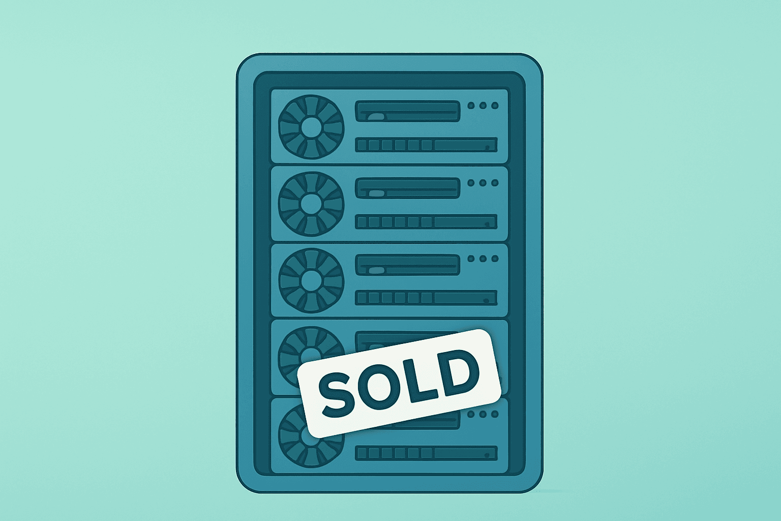Flat vector of a sold-out data-center GPU rack illustrating Nvidia earnings preview and Blackwell GPU demand.