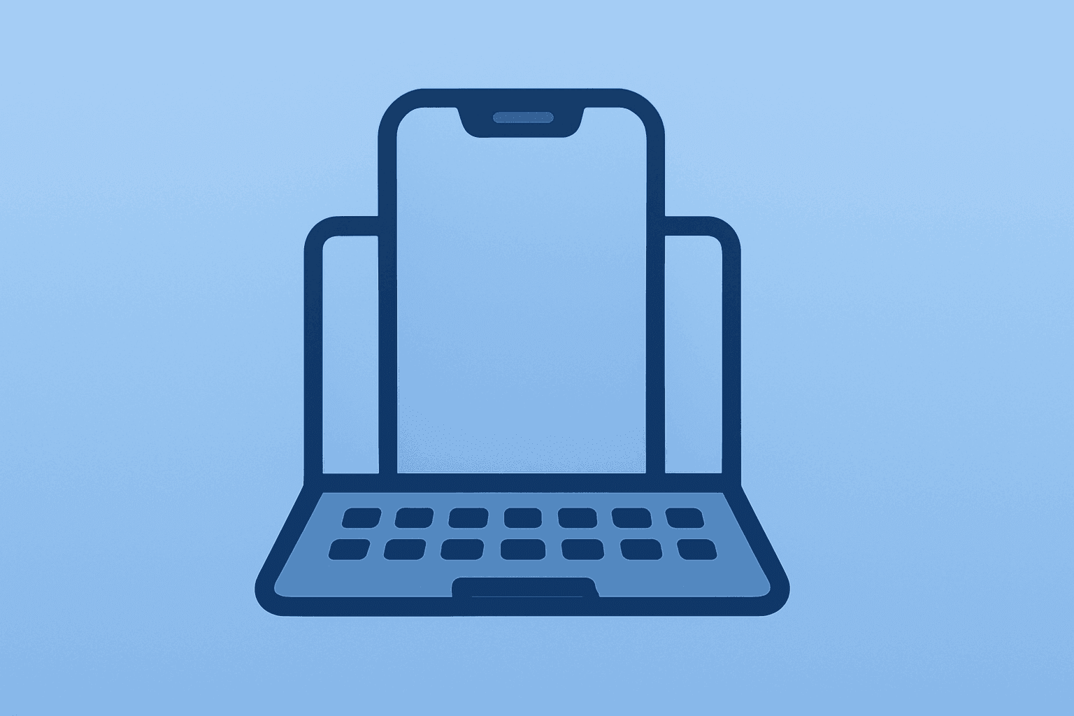 Flat vector of an iPhone and a laptop fused to suggest a hardware surge, reflecting Apple Q3 2026 earnings hardware strength.