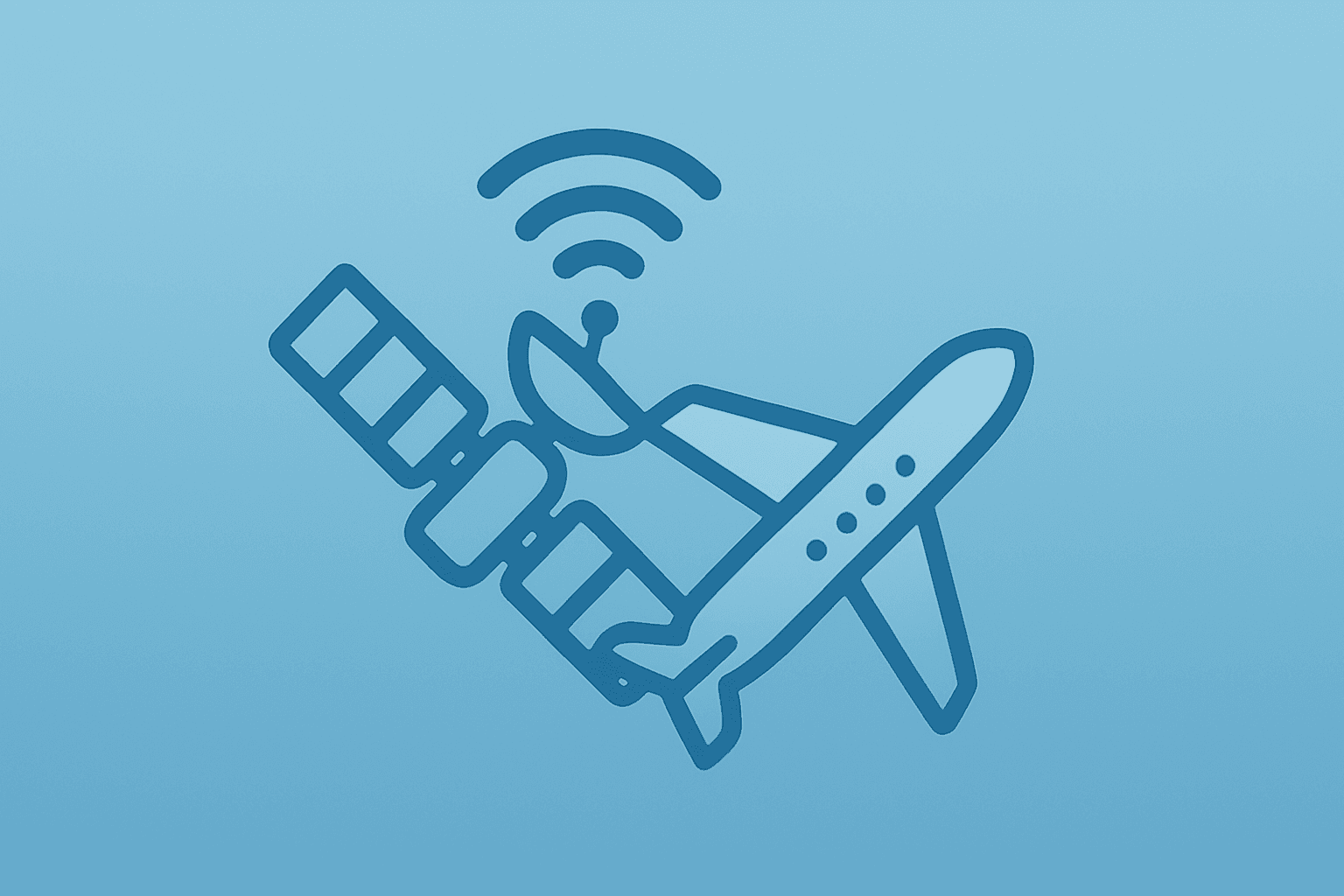Flat-vector satellite merging with aircraft phased-array antenna representing Amazon Delta in-flight Wi-Fi competition