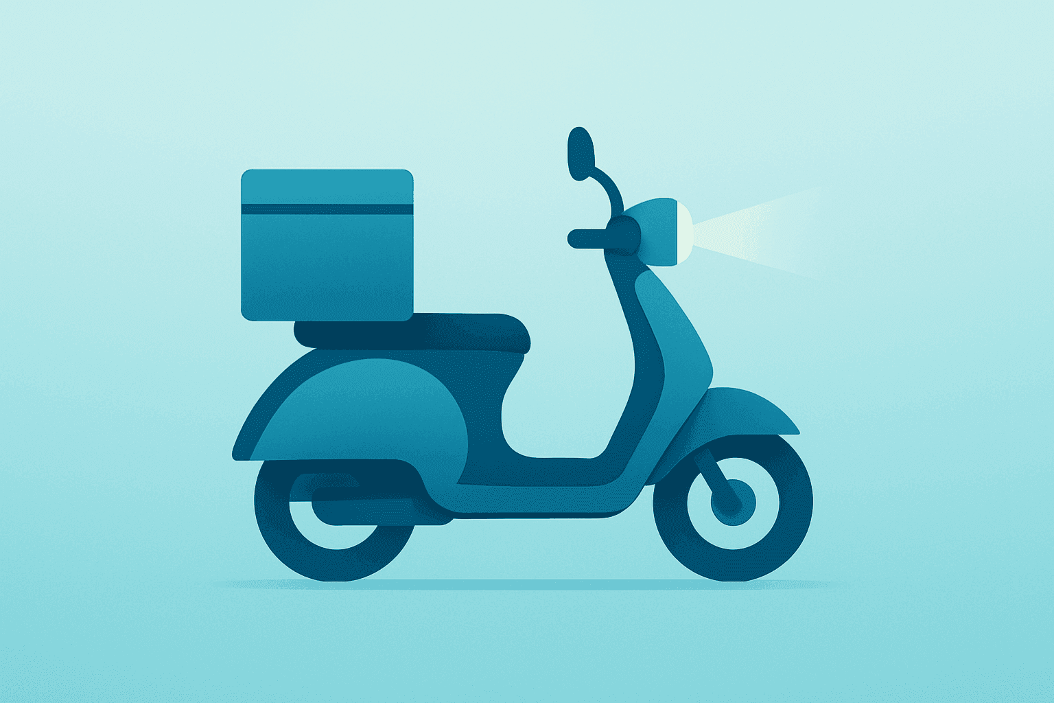 Flat vector delivery scooter with dimming backdrop to reflect Uber Q2 2026 results and $58 billion gross bookings.