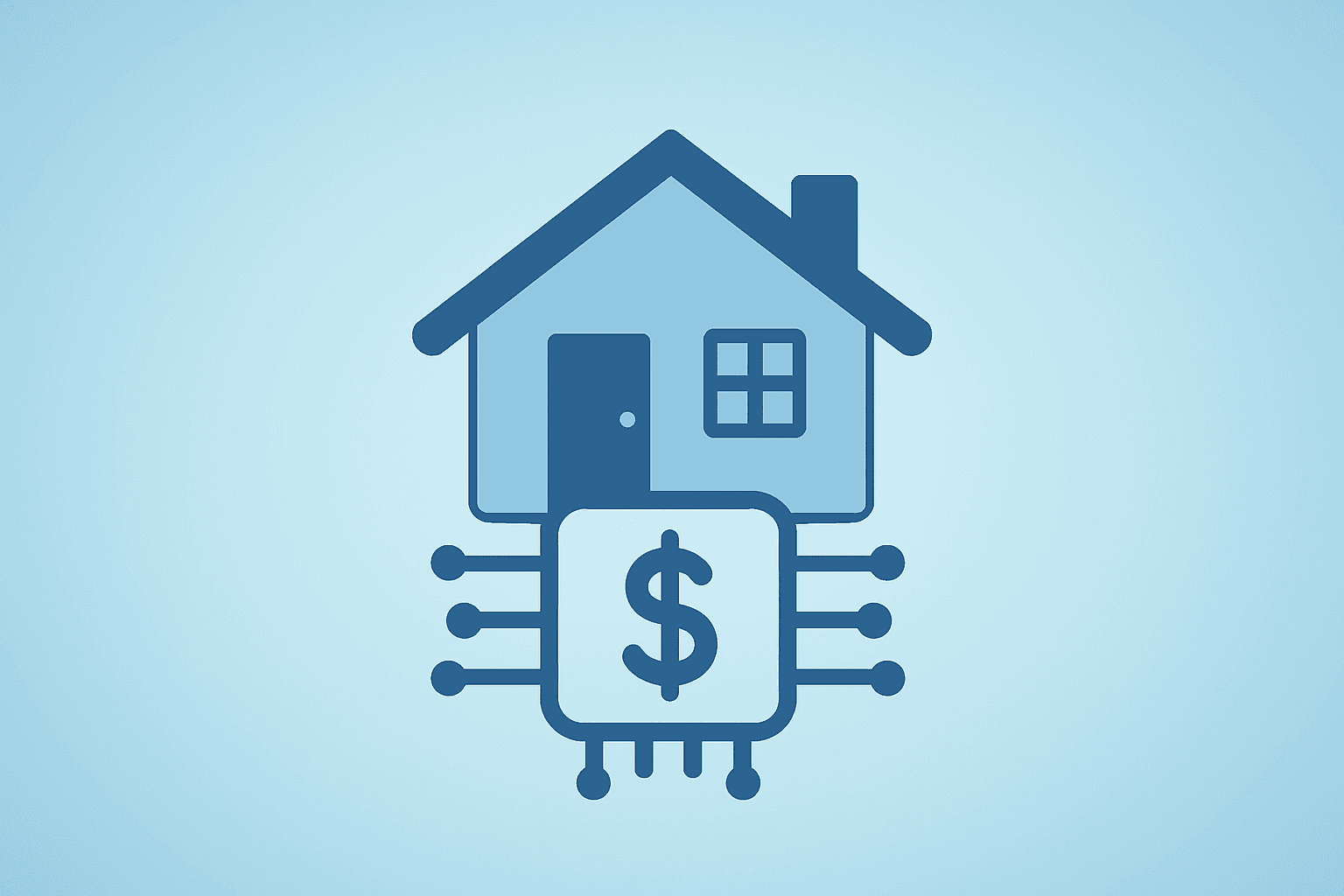 Flat vector of a single-family house fused with a tariff chip, evoking Trump State of the Union market impact and risk.