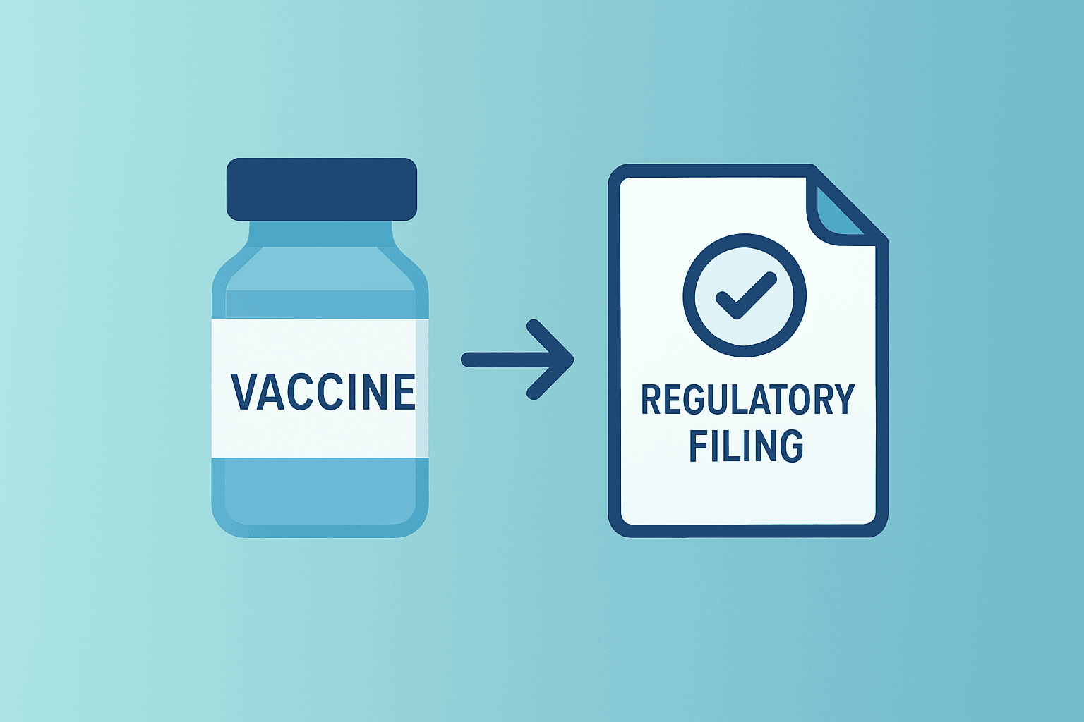 Flat filled vector of a 31-chamber vaccine vial evoking Vaxcyte VAX-31 Phase 3 results and planned BLA regulatory path.
