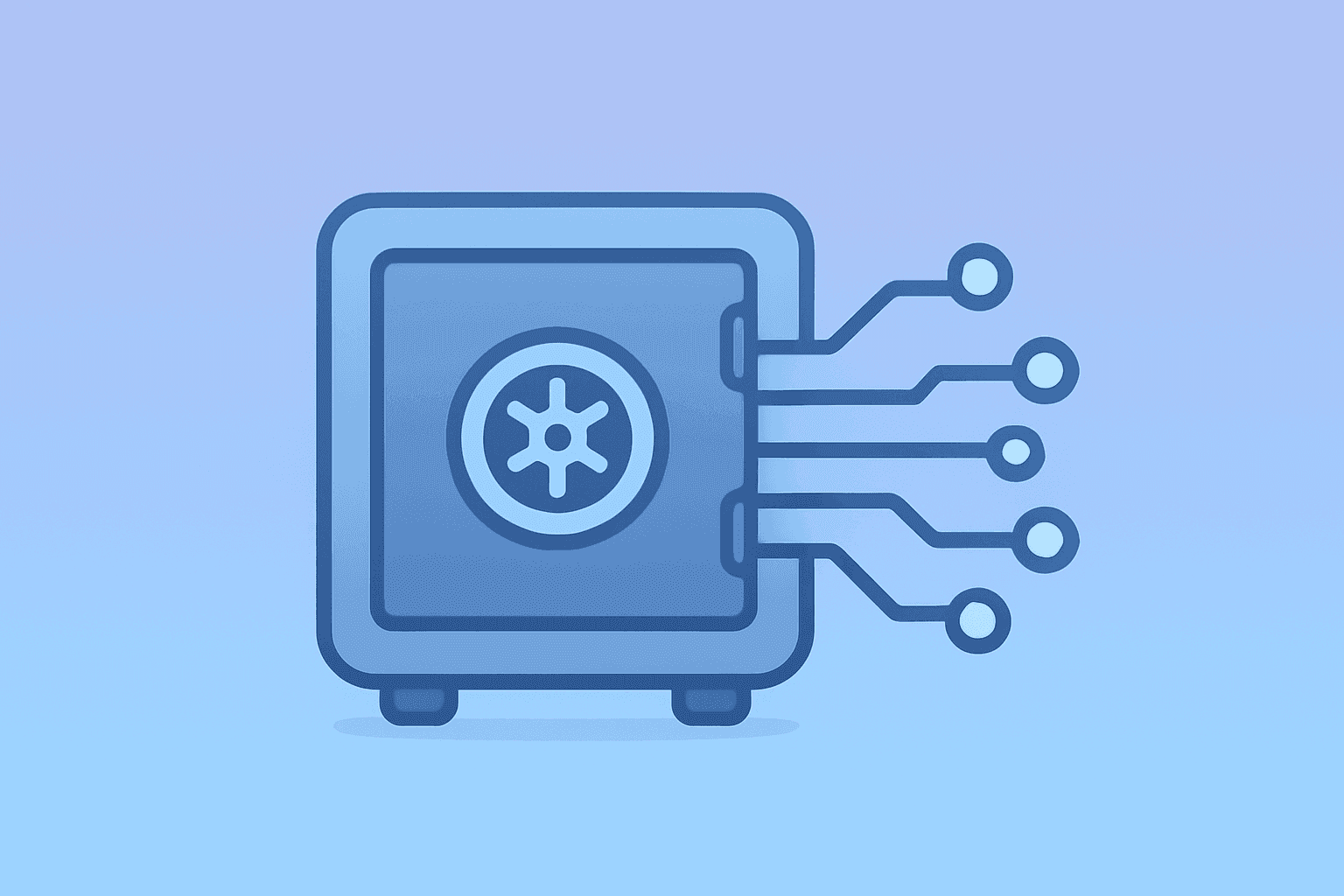 Flat vector of a data vault unfurling circuit panels to symbolize CrowdStrike earnings and a guidance lift.