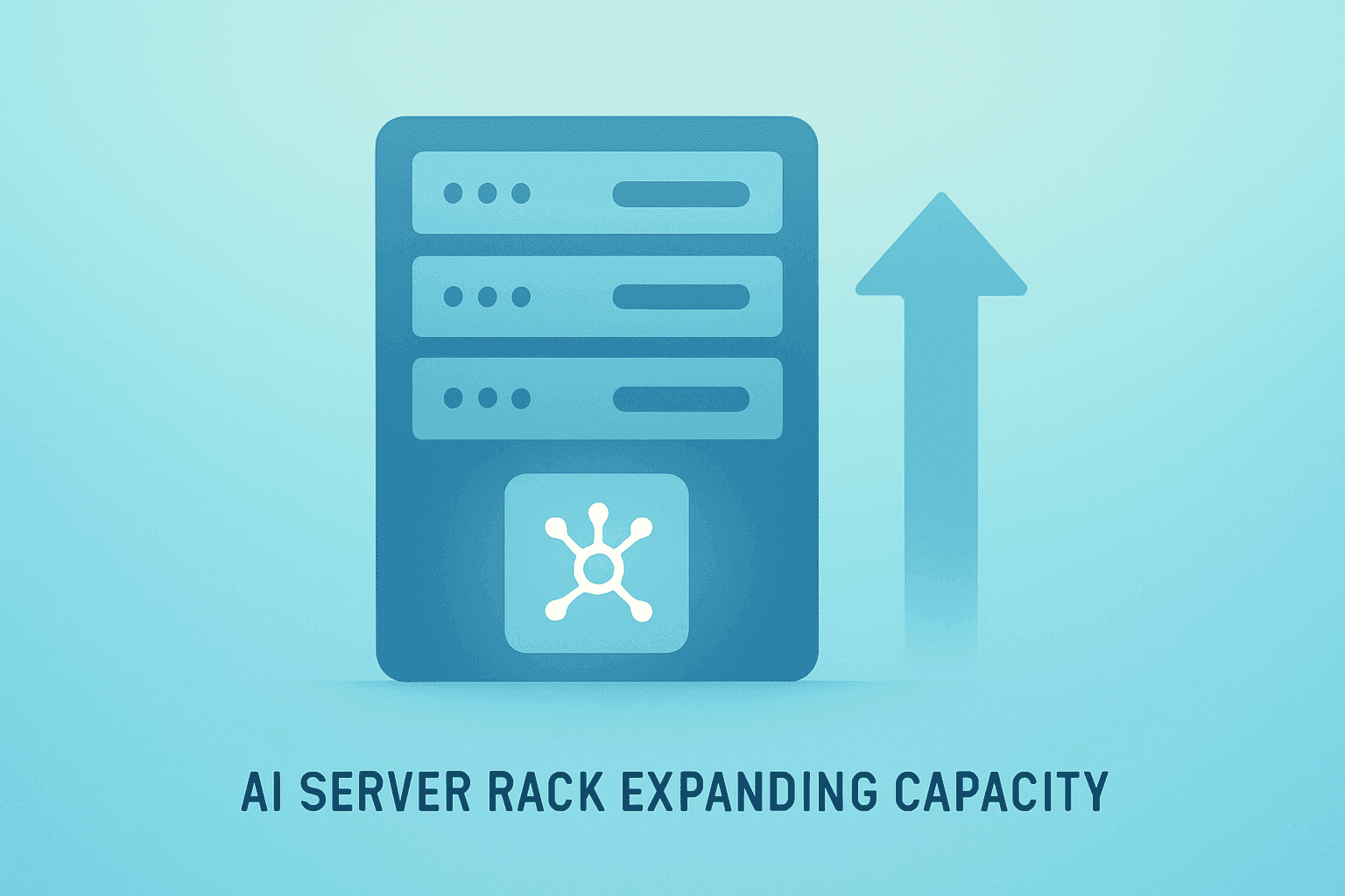 Flat filled vector of a data center server module expanding with a power core to symbolize Alphabet Q1 2026 earnings capex surge and Anthropic deal.