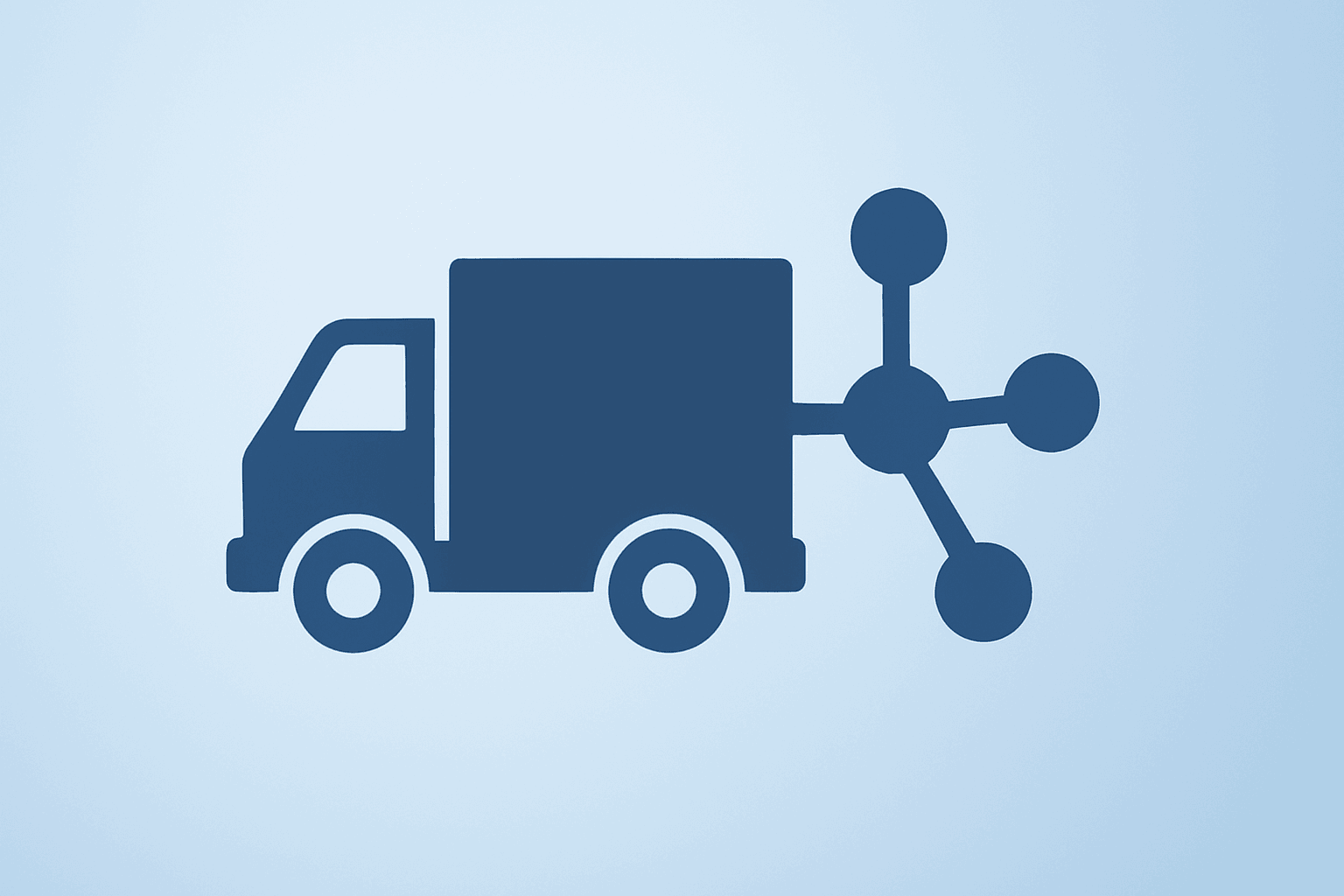 Flat vector parcel truck merging with a reconfigured network hub, symbolizing UPS earnings and completed Amazon glide down.