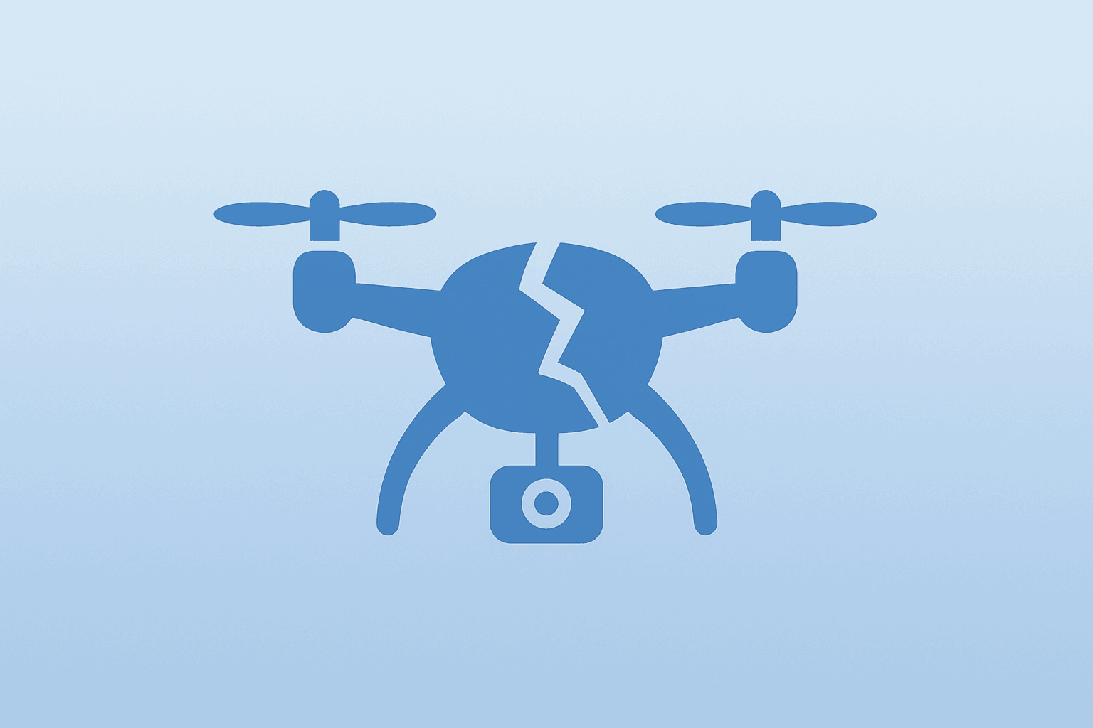 Flat filled vector of a drone hull with a fractured shell symbolizing Trump drone tariffs and onshoring.