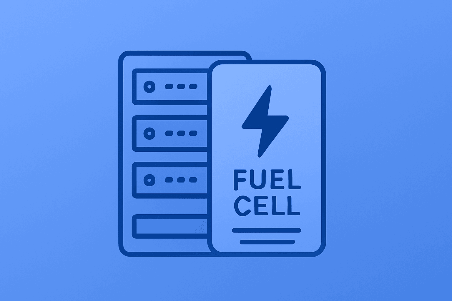 Flat vector server merged with a fuel cell symbolizing Bloom Energy Nebius partnership powering AI data centers.
