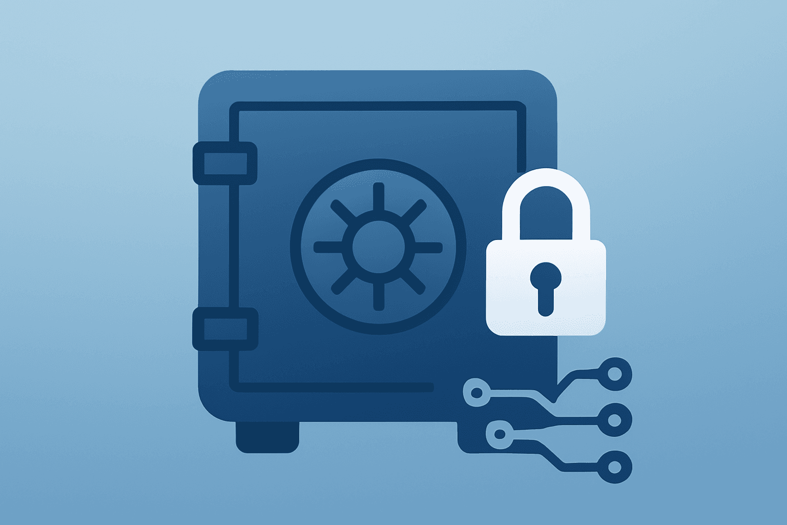 Flat vector of an enterprise ledger vault sealing shut to symbolize Hg to Acquire OneStream and privatization strategy.