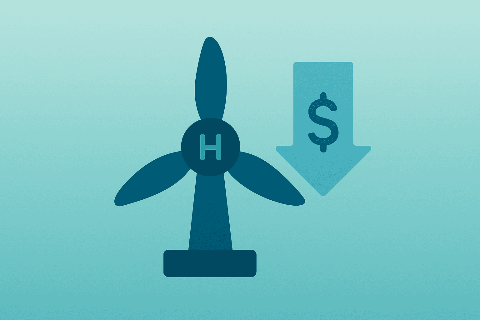 Flat filled vector of a hydrogen turbine dimming under financing strain to represent Plug Power convertible notes selloff.