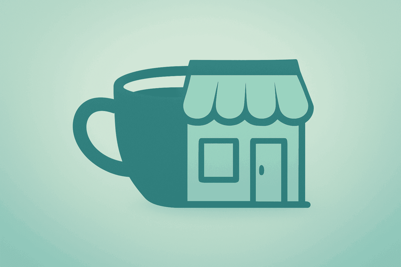 Flat vector coffee cup and split storefront representing Starbucks Q2 earnings, sales gain and margin strain
