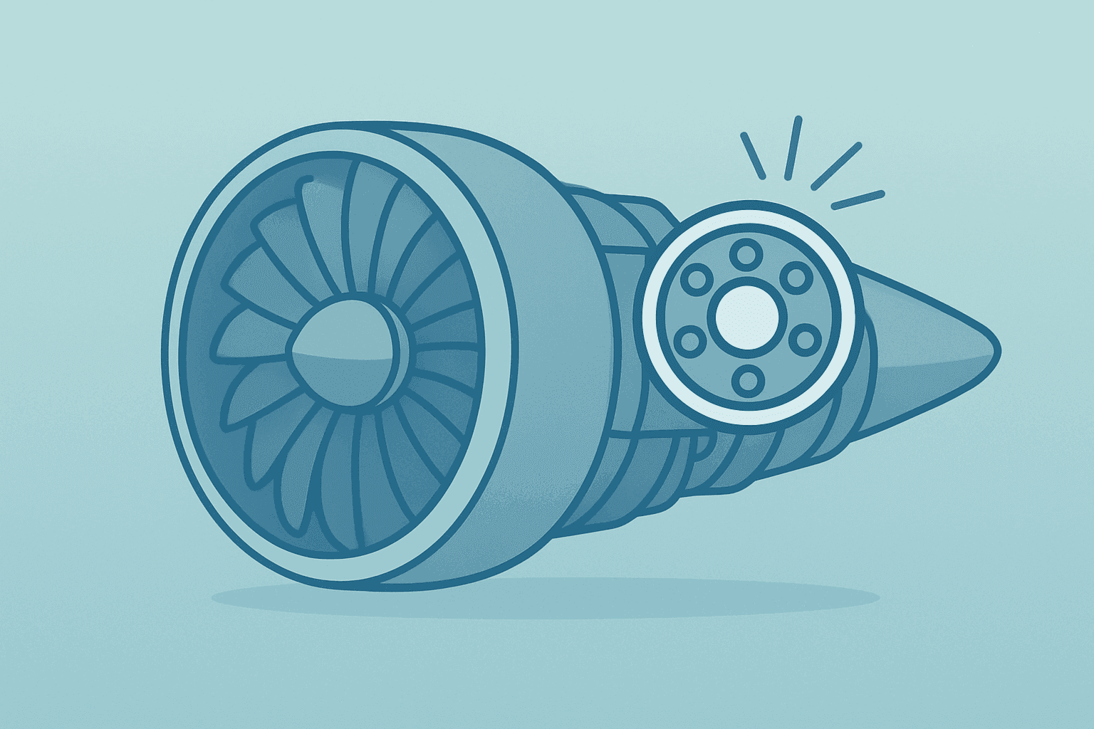 Honeywell Aerospace cuts 2026 outlook shown as a flat turbine with one stressed bearing to signal supply bottlenecks.