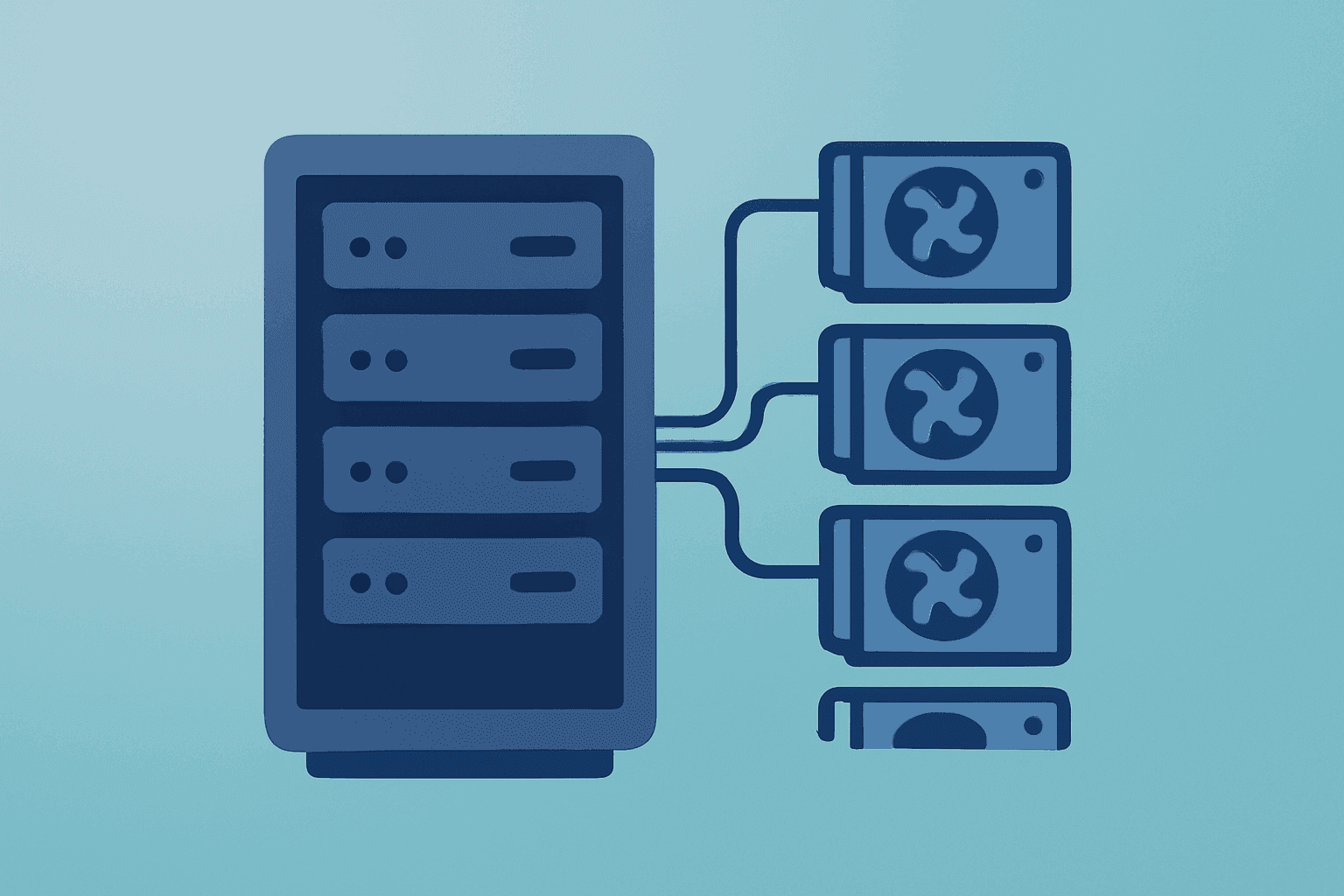 Flat vector server stack expanding into a data center rack to represent IREN AI Cloud Contracts boosting ARR visibility.