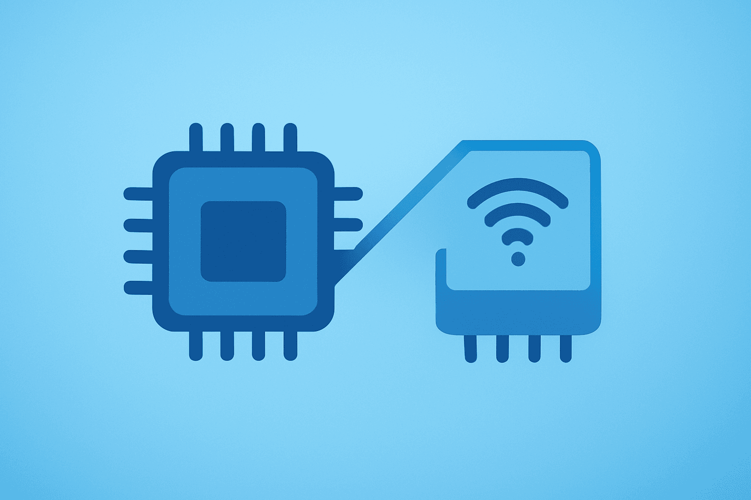 Flat vector of a chip fused with a wireless module above a factory die symbolizing Texas Instruments to Acquire Silicon Labs