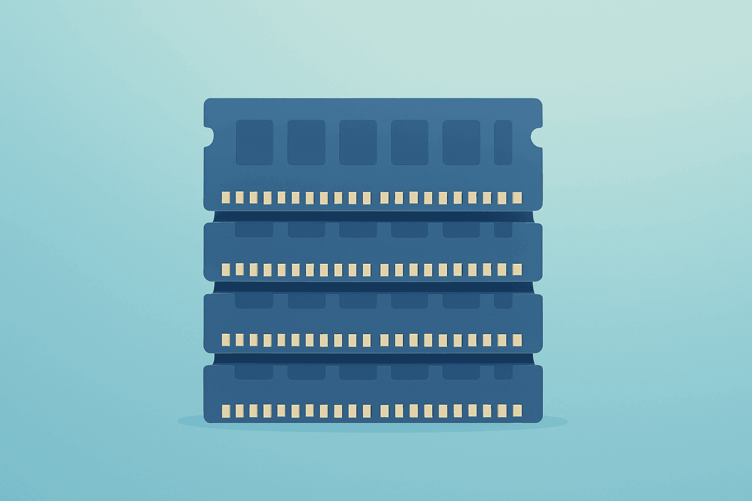 Flat vector of stacked memory modules tightening fit, evoking the memory stocks rally and Samsung shortage warning.