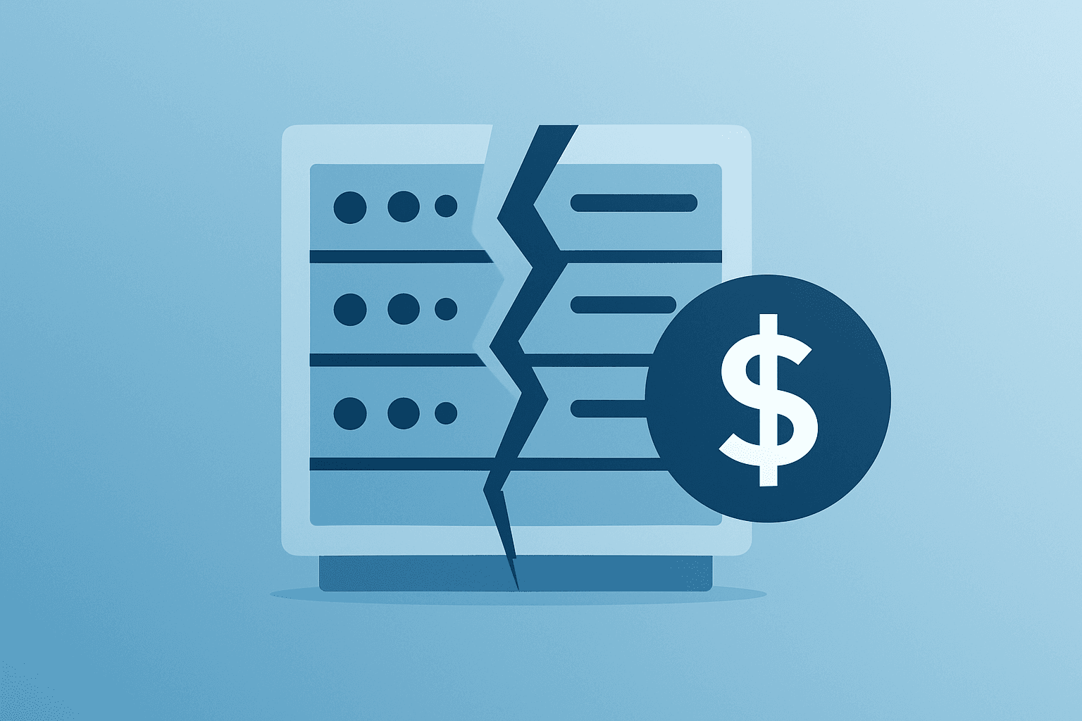 Flat-vector server rack under strain representing Oracle OpenAI Data Center Cancellation and corporate debt stress.