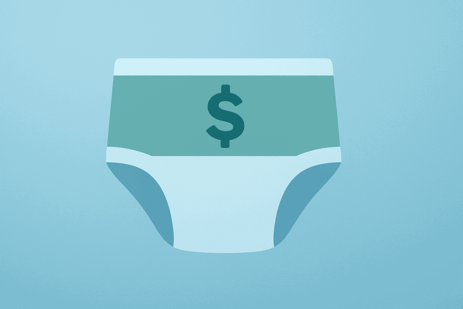 Flat minimal vector of a diaper icon beside a cash stack to symbolize Kimberly-Clark lowers 2026 outlook and cash focus.