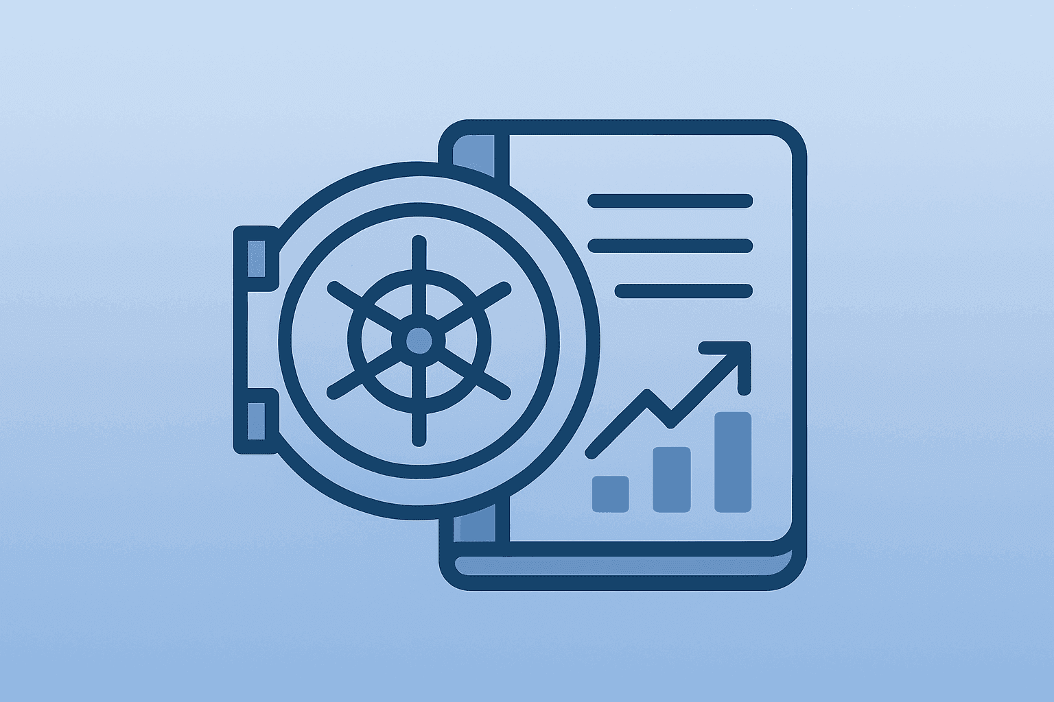 Flat vector of a bank vault merged with a trading ledger, symbolizing Bank of America Q1 2026 earnings.