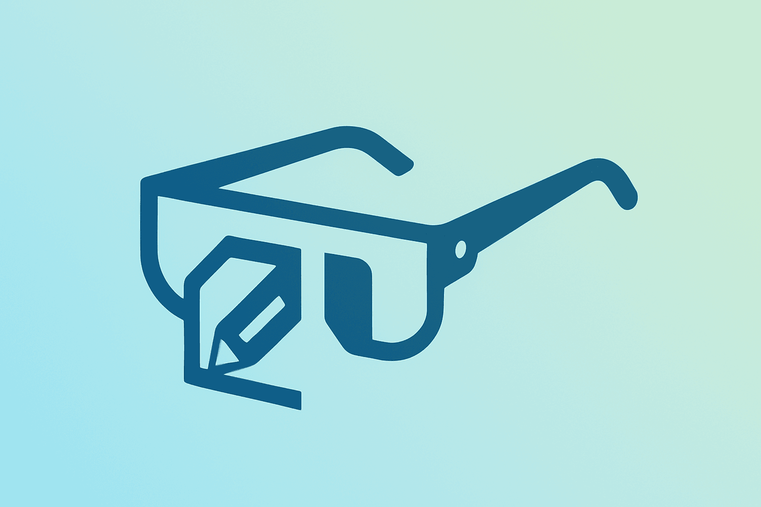 Flat-vector design studio merging with a smart-glasses silhouette to symbolize Meta hires Alan Dye and design focus.