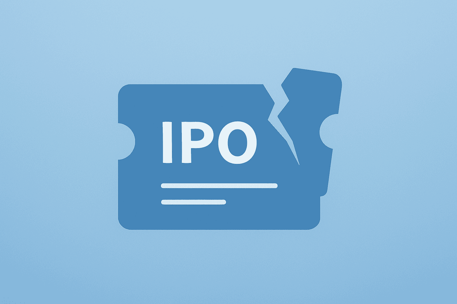 Flat filled vector of a cracked event ticket representing StubHub Q3 earnings and IPO-related charge driving a steep selloff.