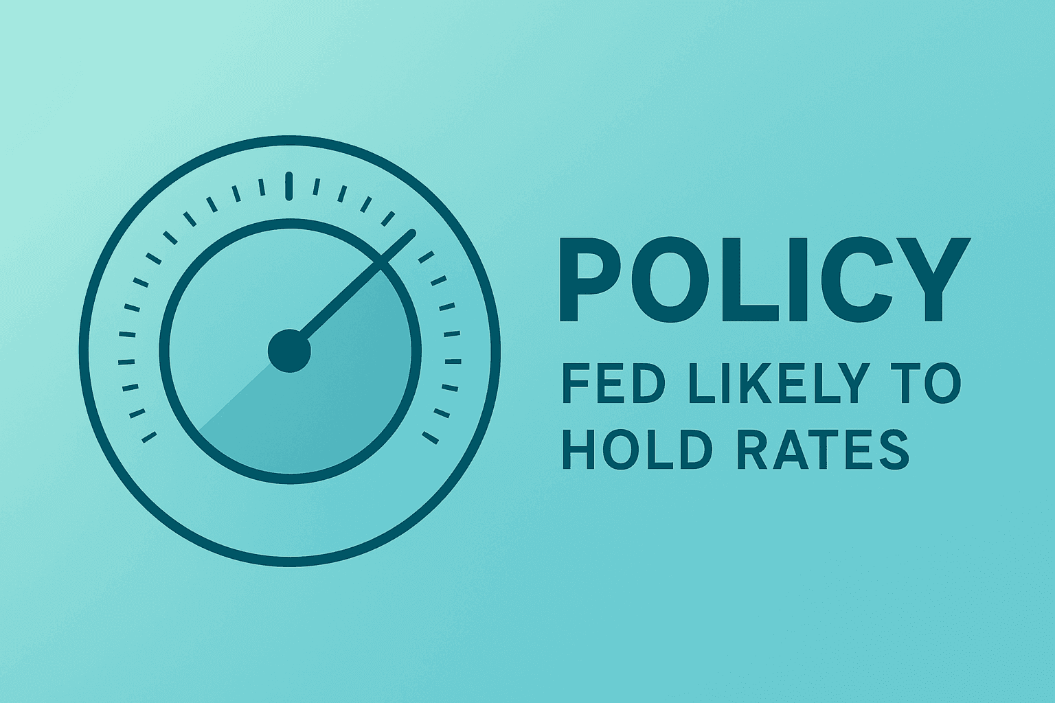 Flat vector cover showing a policy dial pausing at mid-range to reflect Fed Likely To Hold Rates and futures pricing.