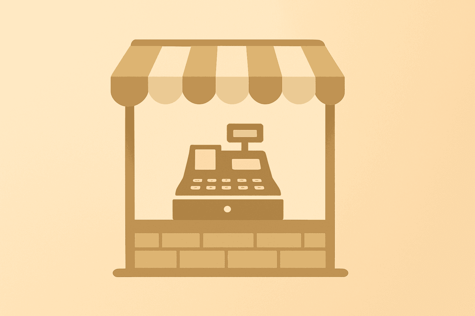 Flat vector of a retail storefront merging with a rising register to illustrate Bed Bath & Beyond Q1 results and turnaround.