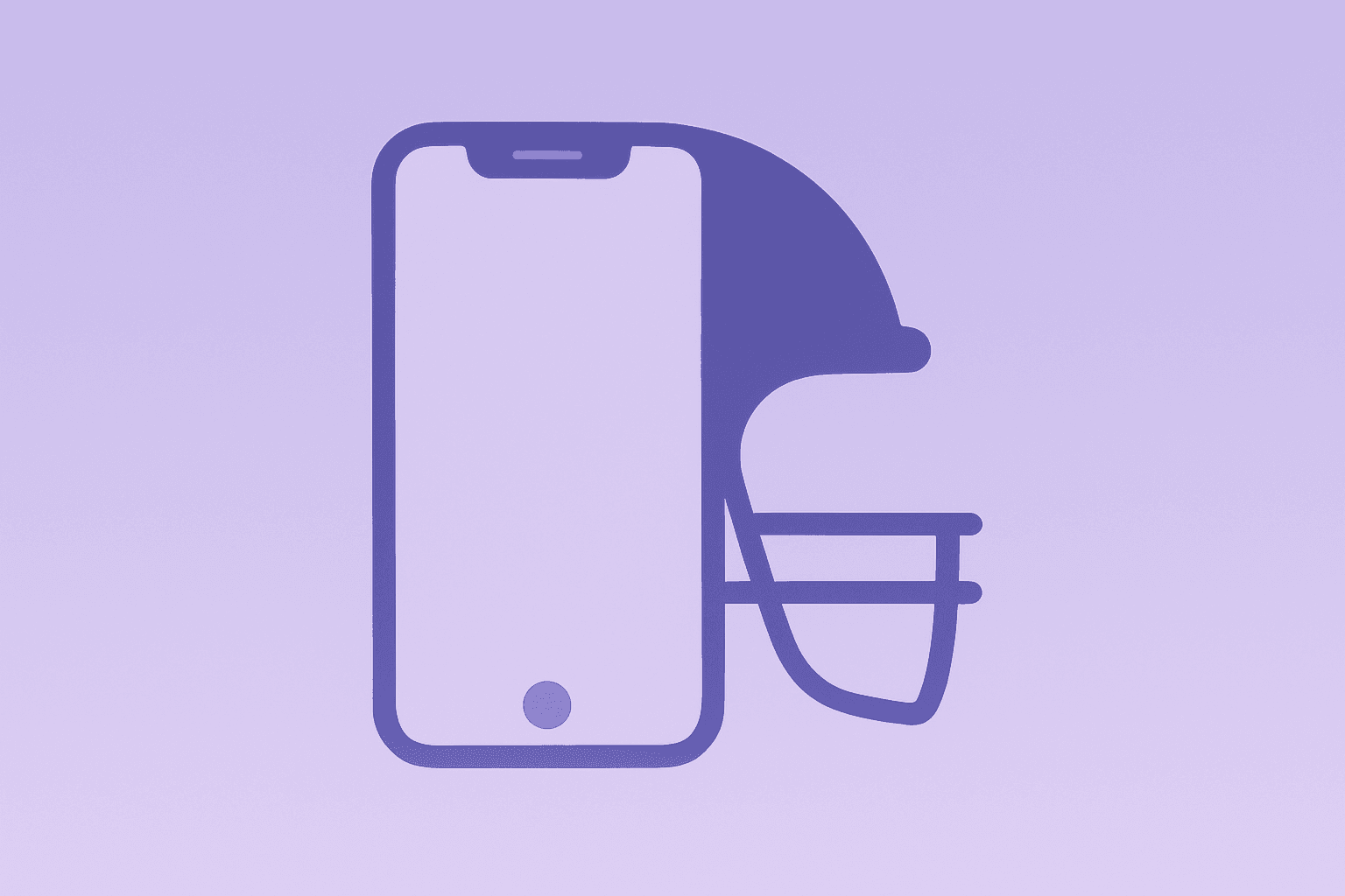 Phone merging with football helmet on violet-mist background, evoking Robinhood NFL prediction markets and sportsbook rivalry