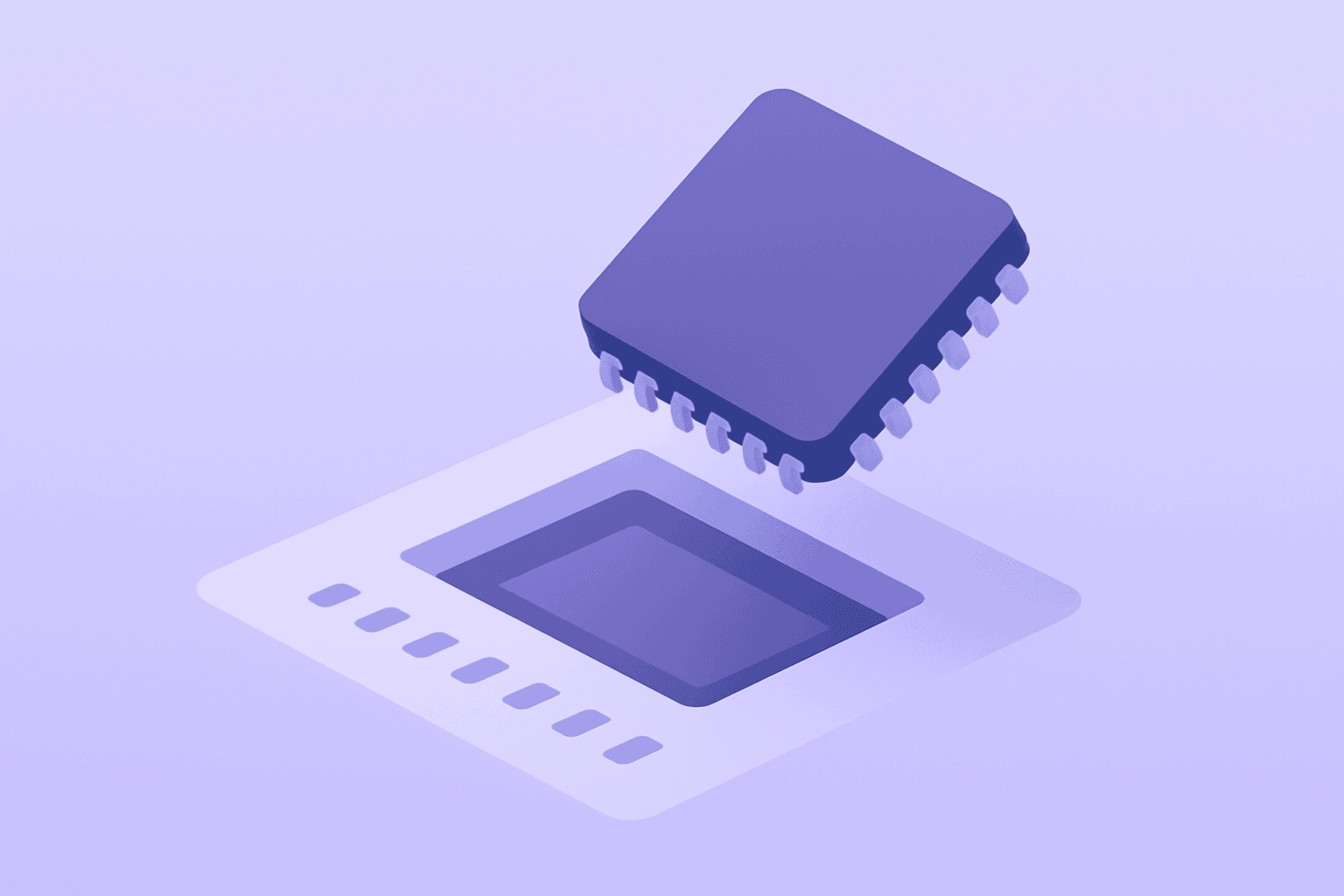 Flat filled vector of a single semiconductor chip surging to symbolize Marvell S&P 500 inclusion and index-fund buying