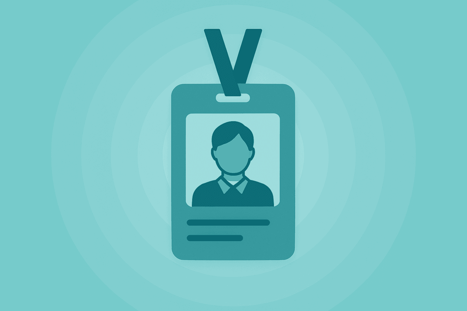 Flat vector stylized employee ID badges radiating subtle rings to suggest hiring momentum with ADP jobs report April 2026.