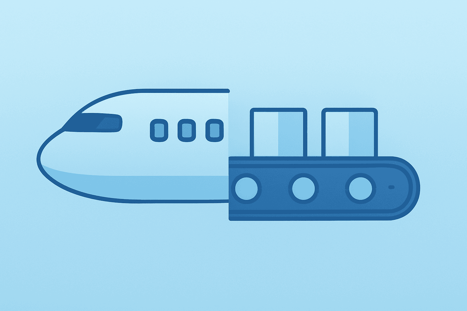 Flat vector of an aircraft fuselage merging with an assembly line to symbolize Boeing deliveries 2025 and rising production.